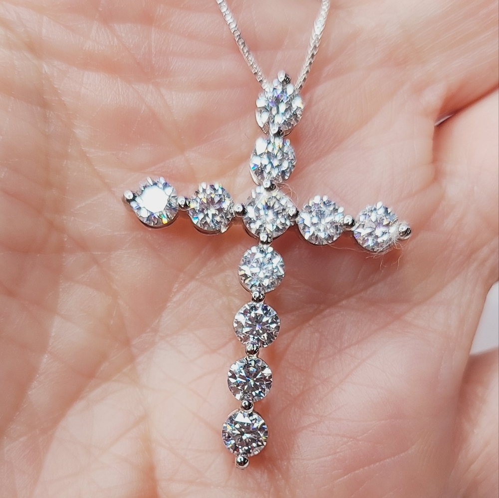 Moissanite Cross Necklace 4.02ctw. - Picture 5 of 12